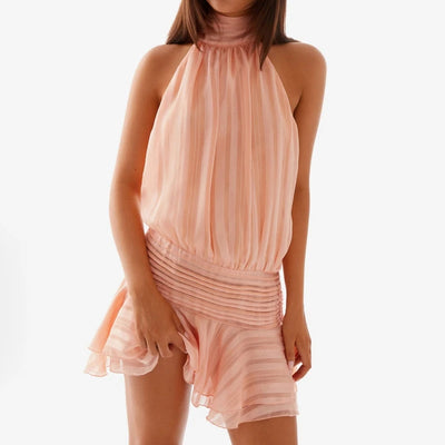 2025 Summer Lace Up Backless Beach Party Dresses Women Sexy Halter Ruffles Mini Dress Fashion Vacation Lady Cocktail Vestidos