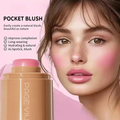 Summer Pocket Blush Stick 3-in-1Blush Stick Lasting Brightens Facial Cheek Stick Moisturizing Lip Gloss Makeup Easy To Apply