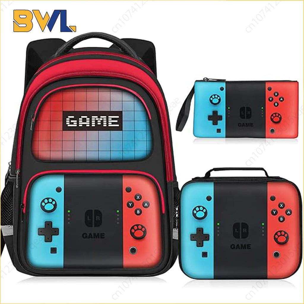 Back To School Game Console Pattern DIY School Bag for Primary and Secondary Students Lunch Bag Pen Bag Shoulder Bag Three Sets