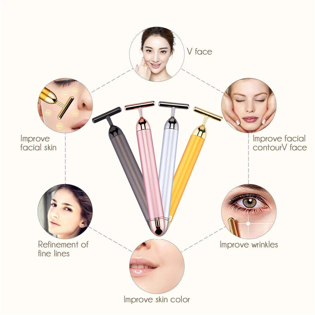 Golden T-Shaped Facial Body Massager