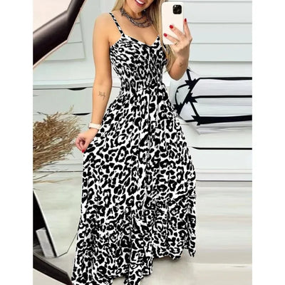 Women's Fashion Leopard Print Dresses Sexy Temperament Long Sling Dress Elegant 2025 Summer Sexy Female New Vestidos Party Cloth