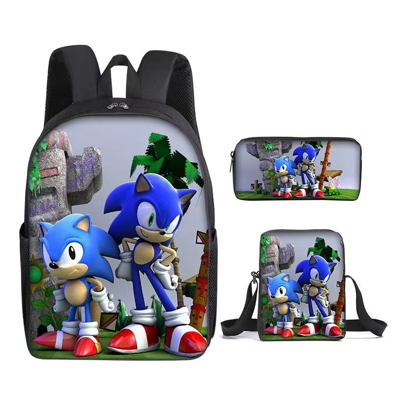 Sonic Backpack Primary and Middle School Students Schoolbag Boys Girls Anime Cartoon School Bag Mochila Zipper Shoulders