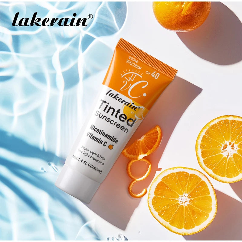 SPF40 Tinted Sunscreen Nicotinamide Vitamin C Mineral Sunblock With Zinc Oxide & Titanium,UV-Proof Sun Block Whitening Cream