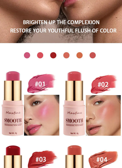 Smooth Blush Stick Naturally Saturated Long-lasting Waterproof Easy to Wear Matte Blush 3 in 1 Makeup Used On Lips Eyes Cheeks