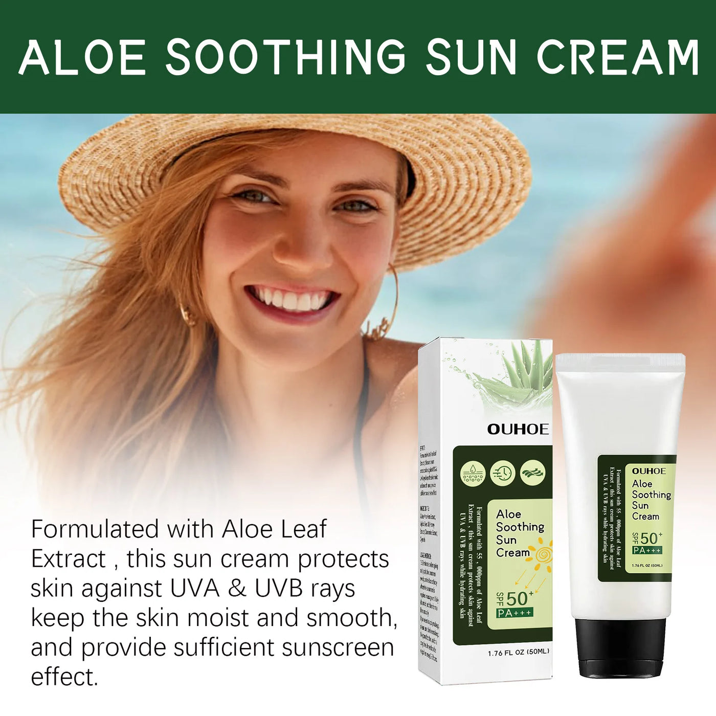 Aloe Soothing Sun Cream SPF 50+ PA+++ 50ml Sunscreen Sun Protection Uv Isolation Moisturizing non-greasy Korean Skincare