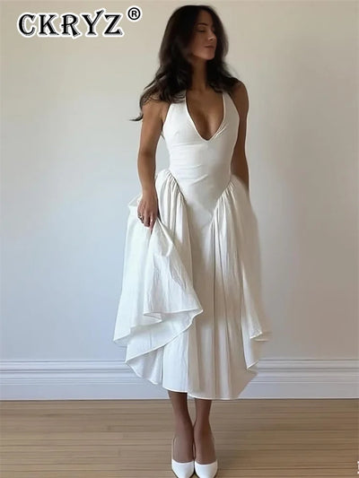 Ladies Summer Evening Party New Fashion Dress Women Sleeveless Backless V-Neck Sexy Birthday  Long Dresses 2025 Woman Streetwear