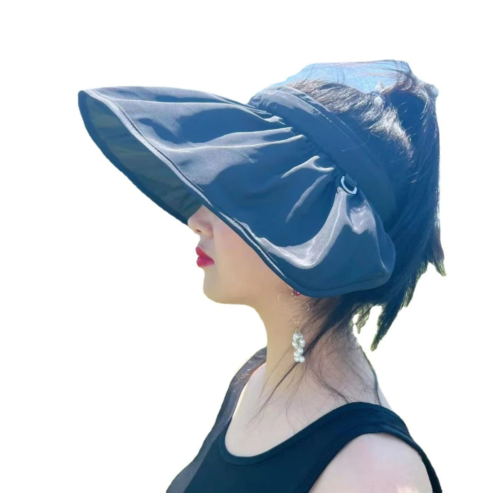 2025 Summer travel sunshade sunblock hat large eaves anti-UV temperament all empty top hat tidal sun hat children's straw hat