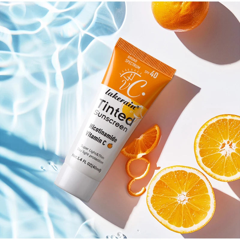 SPF40 Tinted Sunscreen Nicotinamide Vitamin C Mineral Sunblock With Zinc Oxide & Titanium,UV-Proof Sun Block Whitening Cream