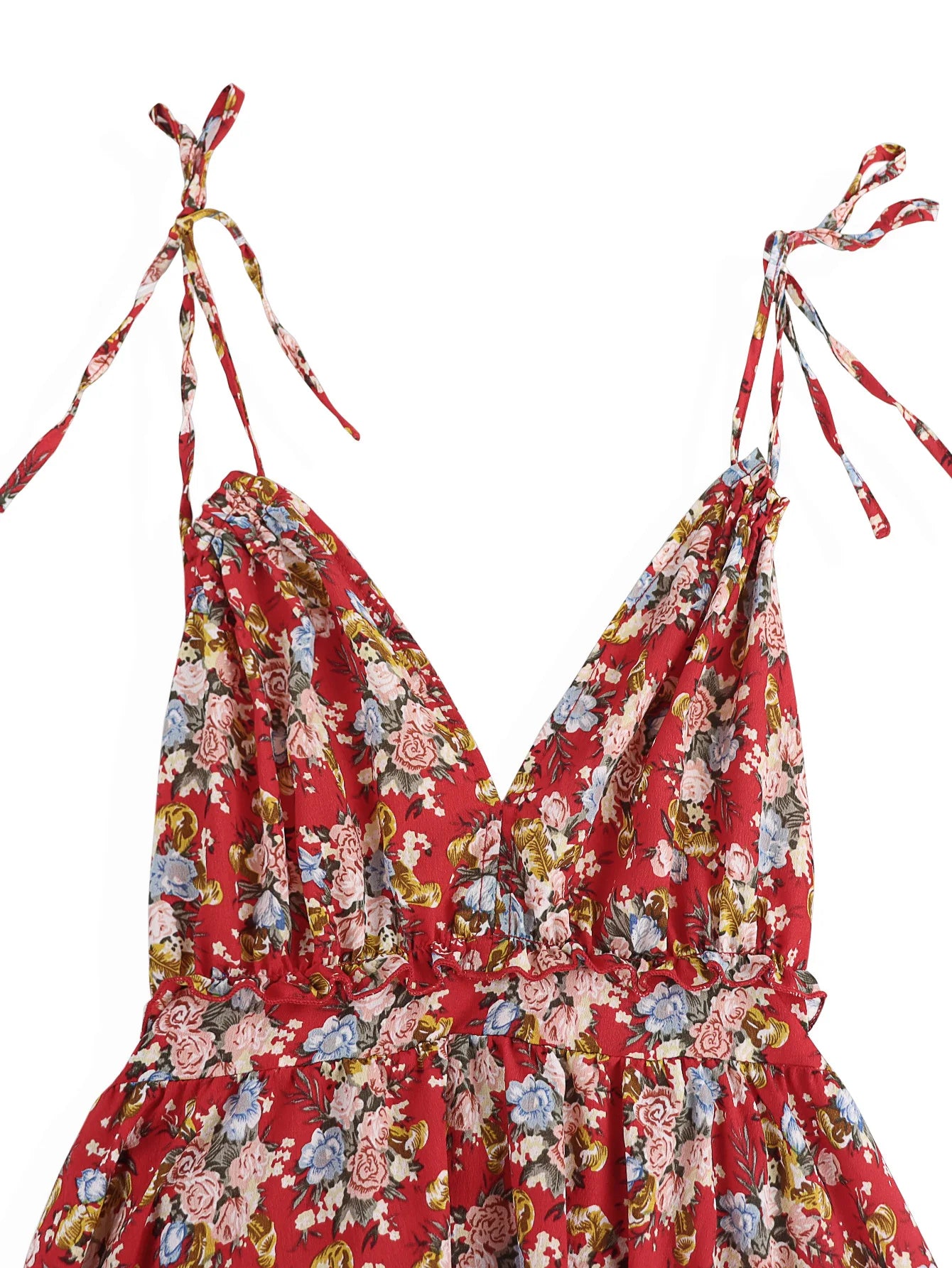 Summer Sexy Short Dress Women Casual Floral Print Backless Lace-up Beach Sundress Fashion V Neck Blue Ruffle A-line Dresses 2025