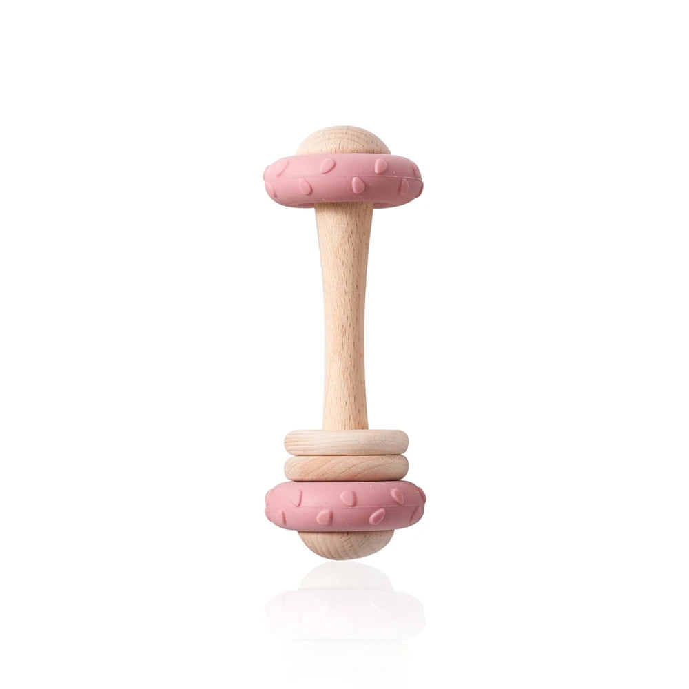 Wooden Rattle & Silicone Teether Toy