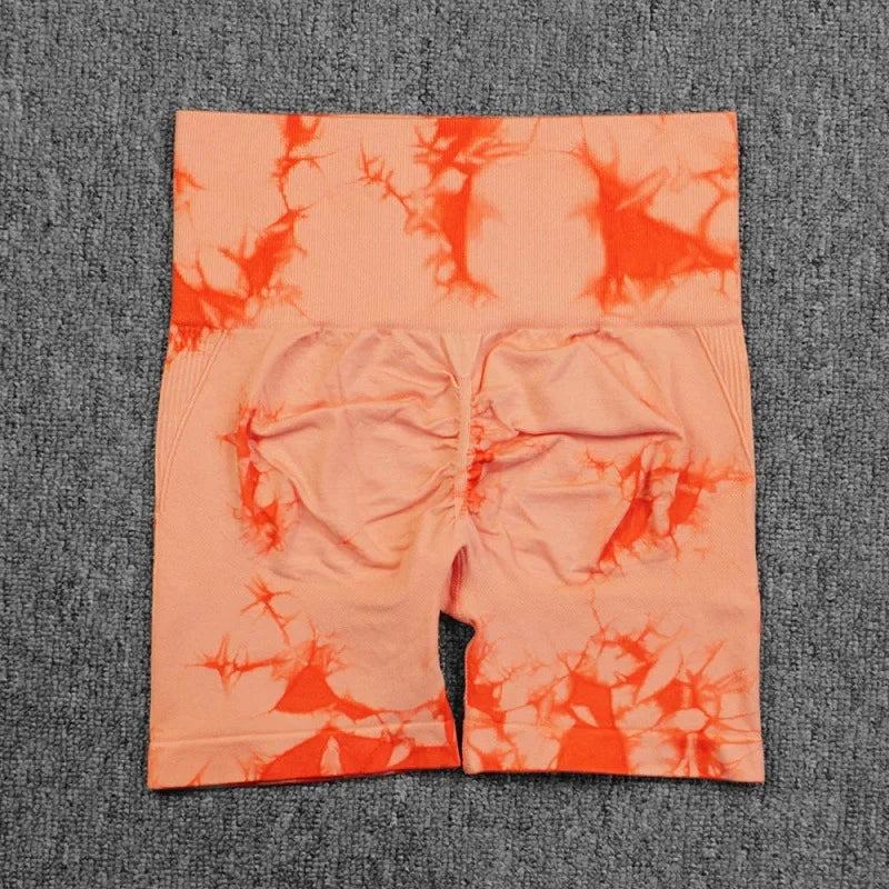 Tie Dye Shorts Women Seamless High Waist  Shorts Sexy Hip Liftting Stretchy Yoga Shorts Workout Running Knit Skinny Gym Shorts