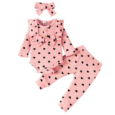 Girls Heart Print Ribbed Bow