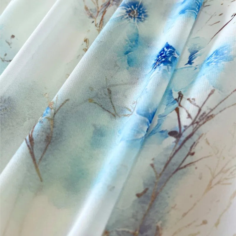 Fashion Floral Print Patchwork Bohemian Dress Woman 2025 Sexy V Neck Hollow Long Dresses Long Sleeve  Puff Loose Maxi Dress