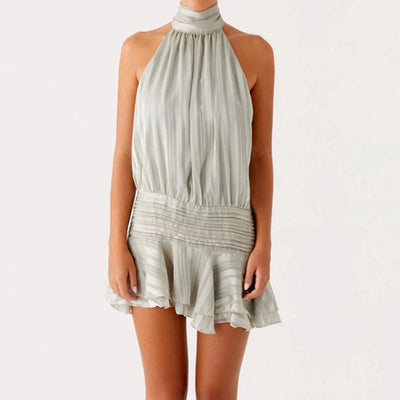 Women Sexy Halter Ruffles Mini Dress Lace Up Backless Beach Party Dresses 2025 Summer Fashion Vacation Lady Cocktail Vestidos