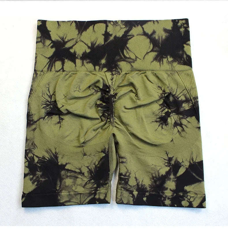 Tie Dye Shorts Women Seamless High Waist  Shorts Sexy Hip Liftting Stretchy Yoga Shorts Workout Running Knit Skinny Gym Shorts
