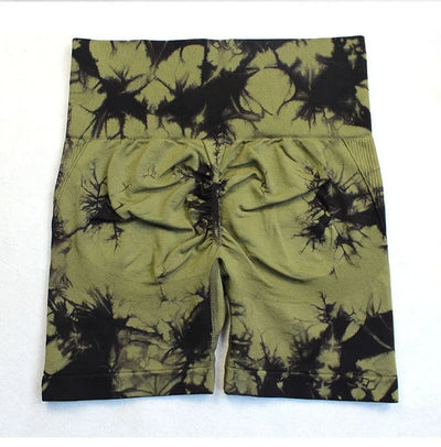 Tie Dye Shorts Women Seamless High Waist  Shorts Sexy Hip Liftting Stretchy Yoga Shorts Workout Running Knit Skinny Gym Shorts