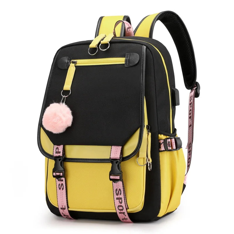School Backpacks for Young Boys Girls Bagpack College Students Kawaii School Bag Harajuku Fashion Travel Rucksack Black Pink Bag