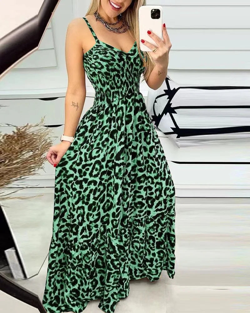Women's Fashion Leopard Print Dresses Sexy Temperament Long Sling Dress Elegant 2025 Summer Sexy Female New Vestidos Party Cloth