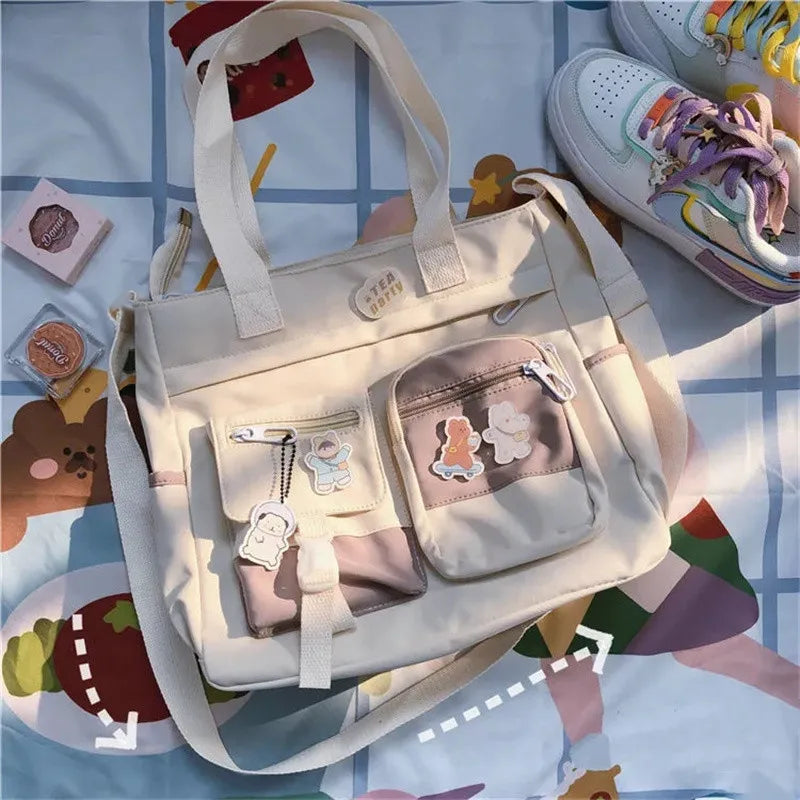 School Tote Book Bags for Girls Satchels Canvas Women Handbags Shoulder Bag Nylon Ladies Messenger Bag Oxford Crossbody Bags