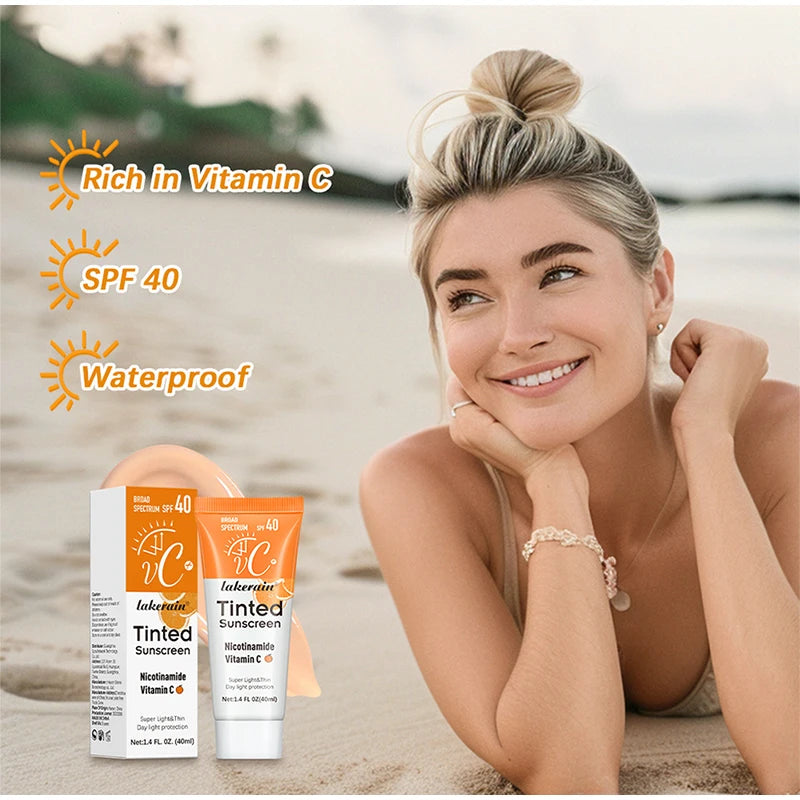 SPF40 Tinted Sunscreen Nicotinamide Vitamin C Mineral Sunblock With Zinc Oxide & Titanium,UV-Proof Sun Block Whitening Cream