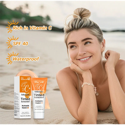 SPF40 Tinted Sunscreen Nicotinamide Vitamin C Mineral Sunblock With Zinc Oxide & Titanium,UV-Proof Sun Block Whitening Cream