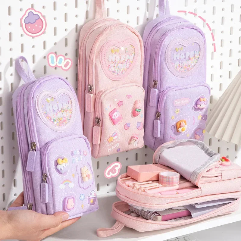 Schoolbag Style Pencil Case Girls Elementary School Students Children Large Capacity High Aesthetic Value Simple Cute Stationery