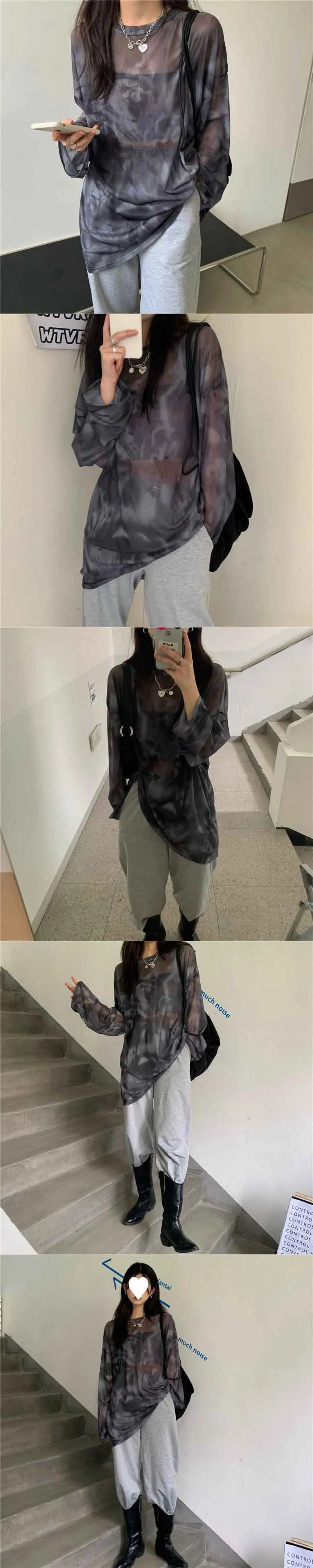 T-shirt Women Tie Dye Long Sleeve Ladies Spring Loose High Street Stylish Thin Leisure Minimalist Harajuku Ins Comfortable Chic