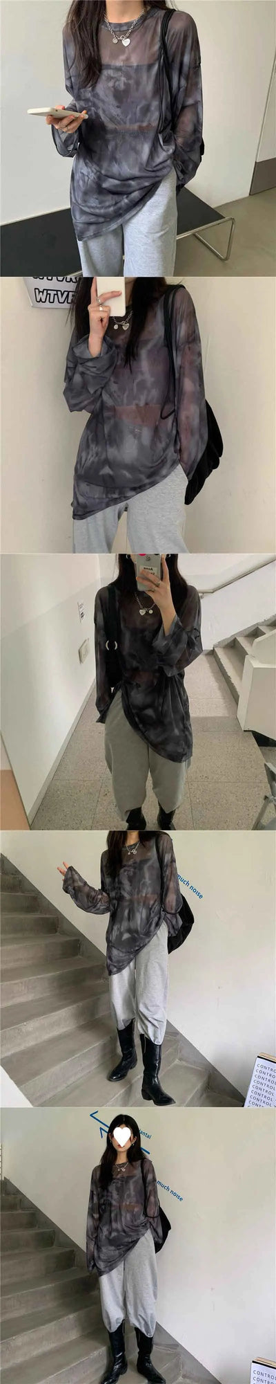 T-shirt Women Tie Dye Long Sleeve Ladies Spring Loose High Street Stylish Thin Leisure Minimalist Harajuku Ins Comfortable Chic