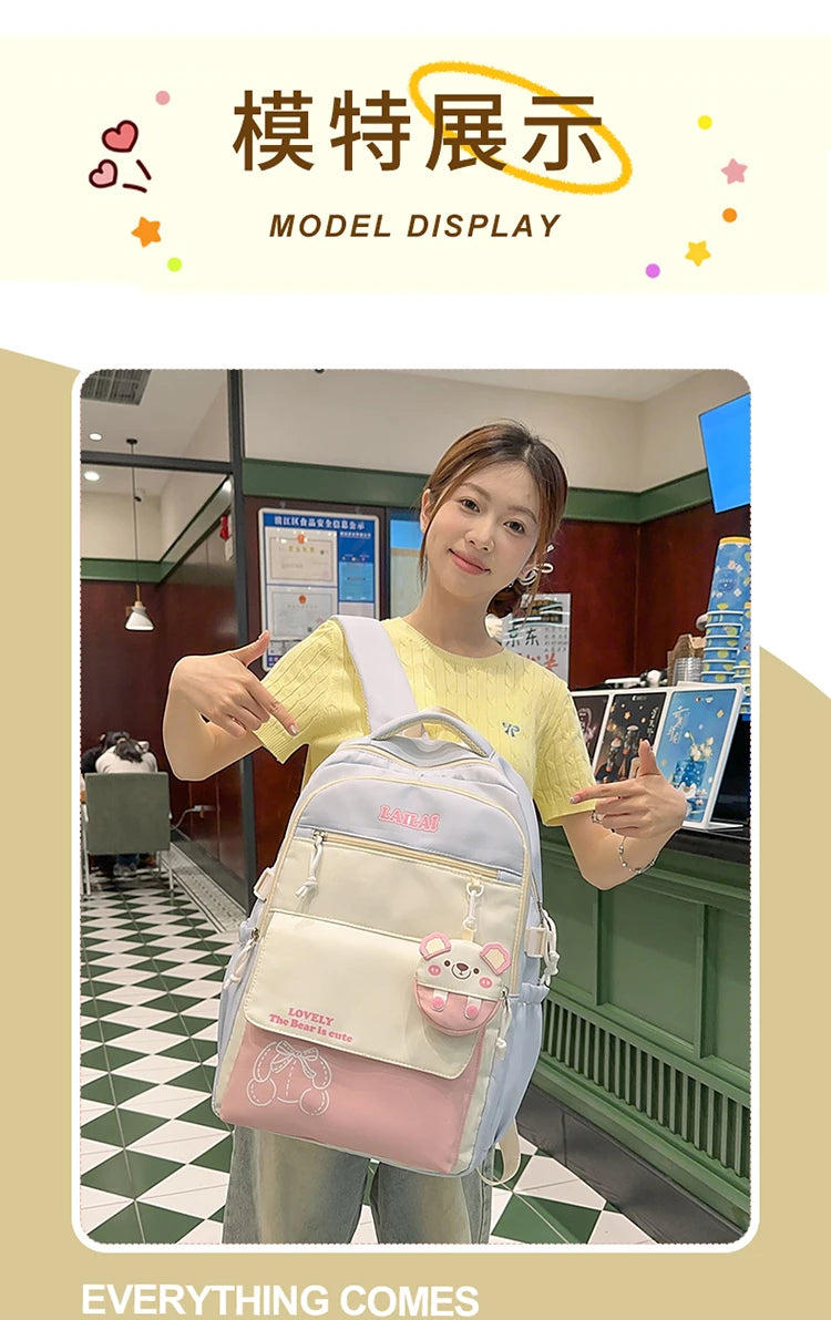 Schoolbag, a lightweight and large - capacity backpack designed for junior high school girls, aiming to relieve pressure and pro