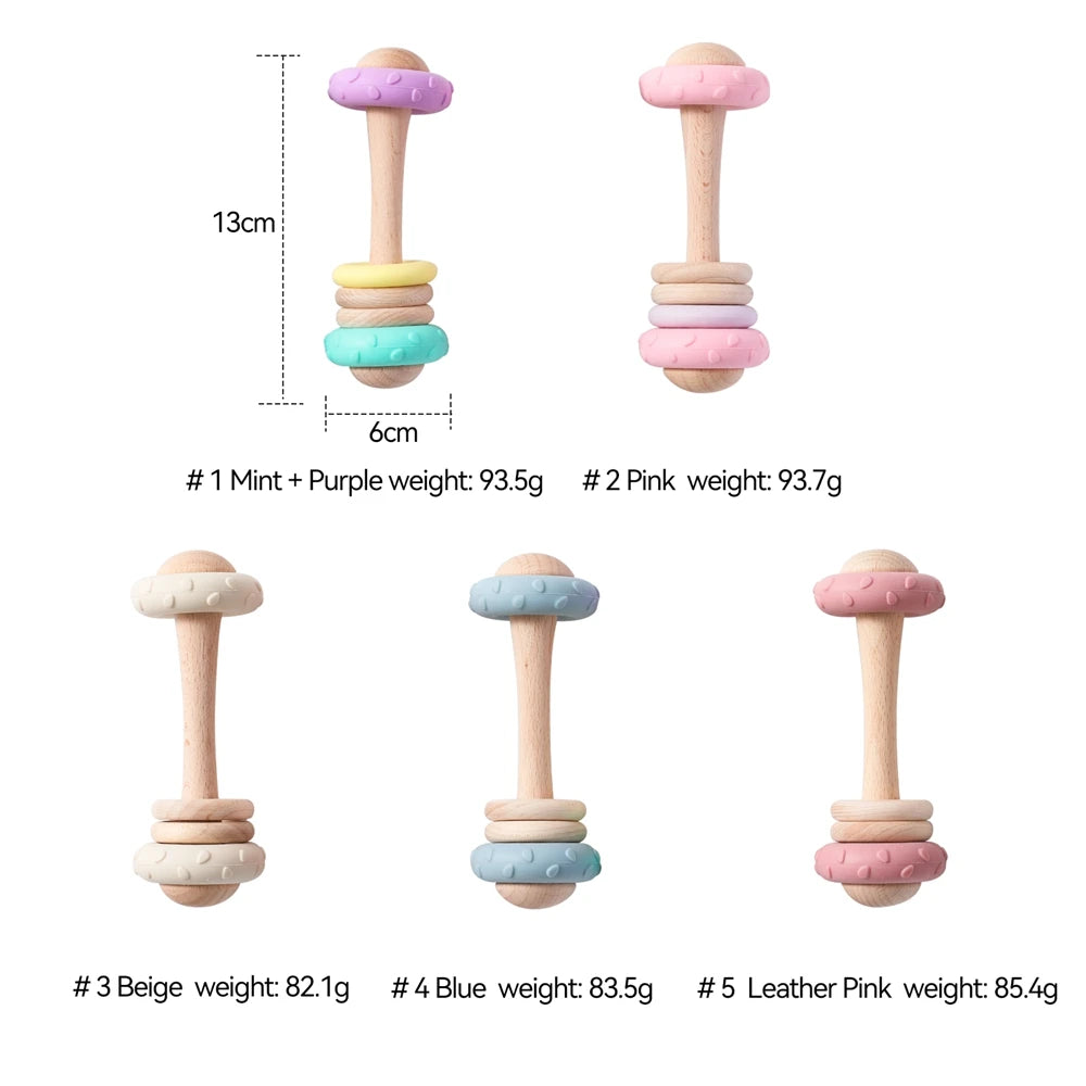 Wooden Rattle & Silicone Teether Toy