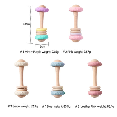 Wooden Rattle & Silicone Teether Toy