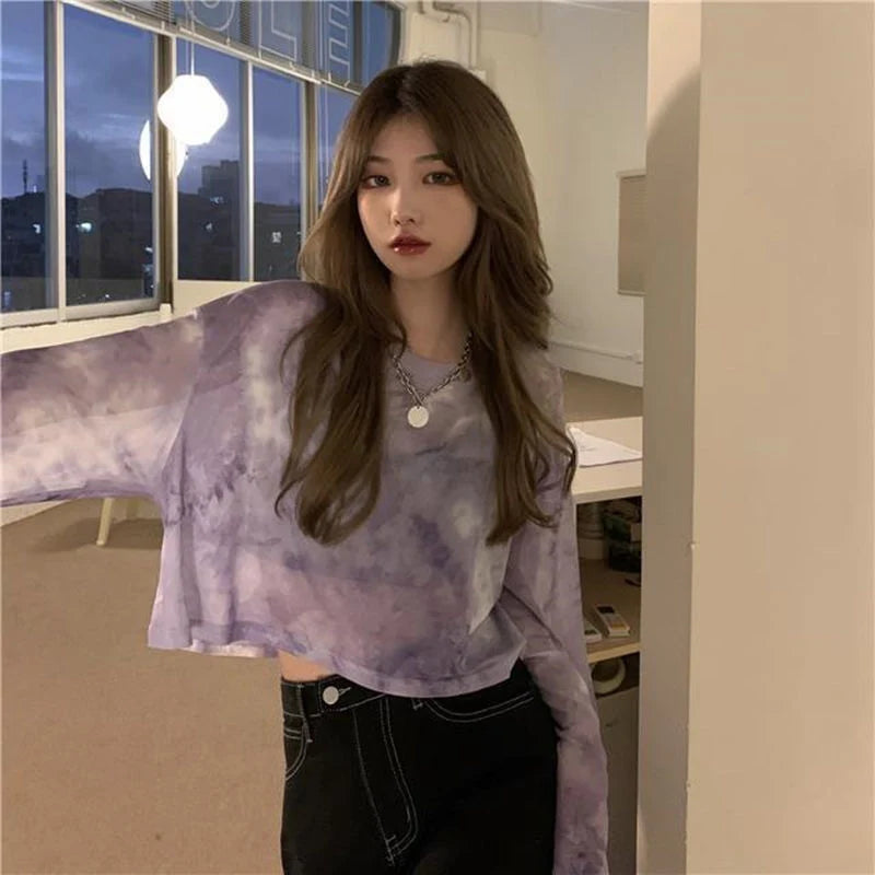 T-Shirts Women Tie Dye Casual Trendy Elegant Sun-proof Sexy Ladies Tees Teens Sheer Tops Summer Hot Selling Beach Simple Cozy