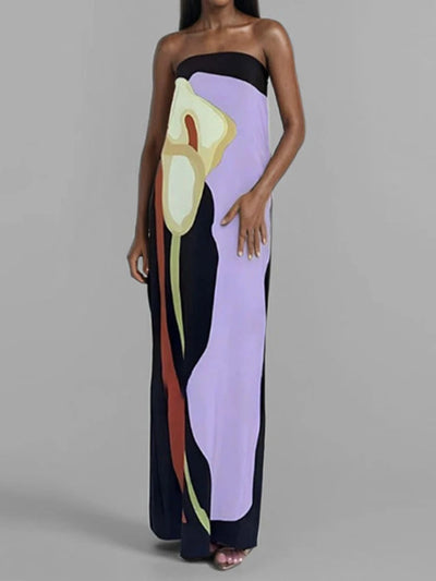 2025 Summer Women Fashion Sleeveless Off Shoulder Vestidos Sexy Strapless Backless Printed Long Dress Lady Party Evening Robes