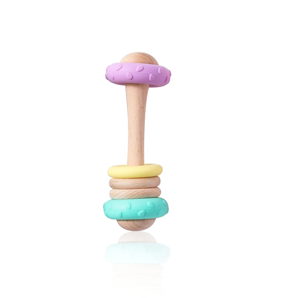 Wooden Rattle & Silicone Teether Toy