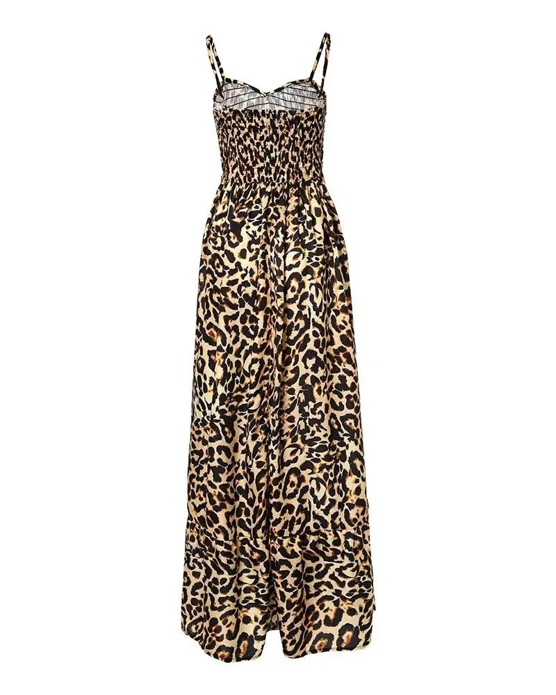 Women's Fashion Leopard Print Dresses Sexy Temperament Long Sling Dress Elegant 2025 Summer Sexy Female New Vestidos Party Cloth