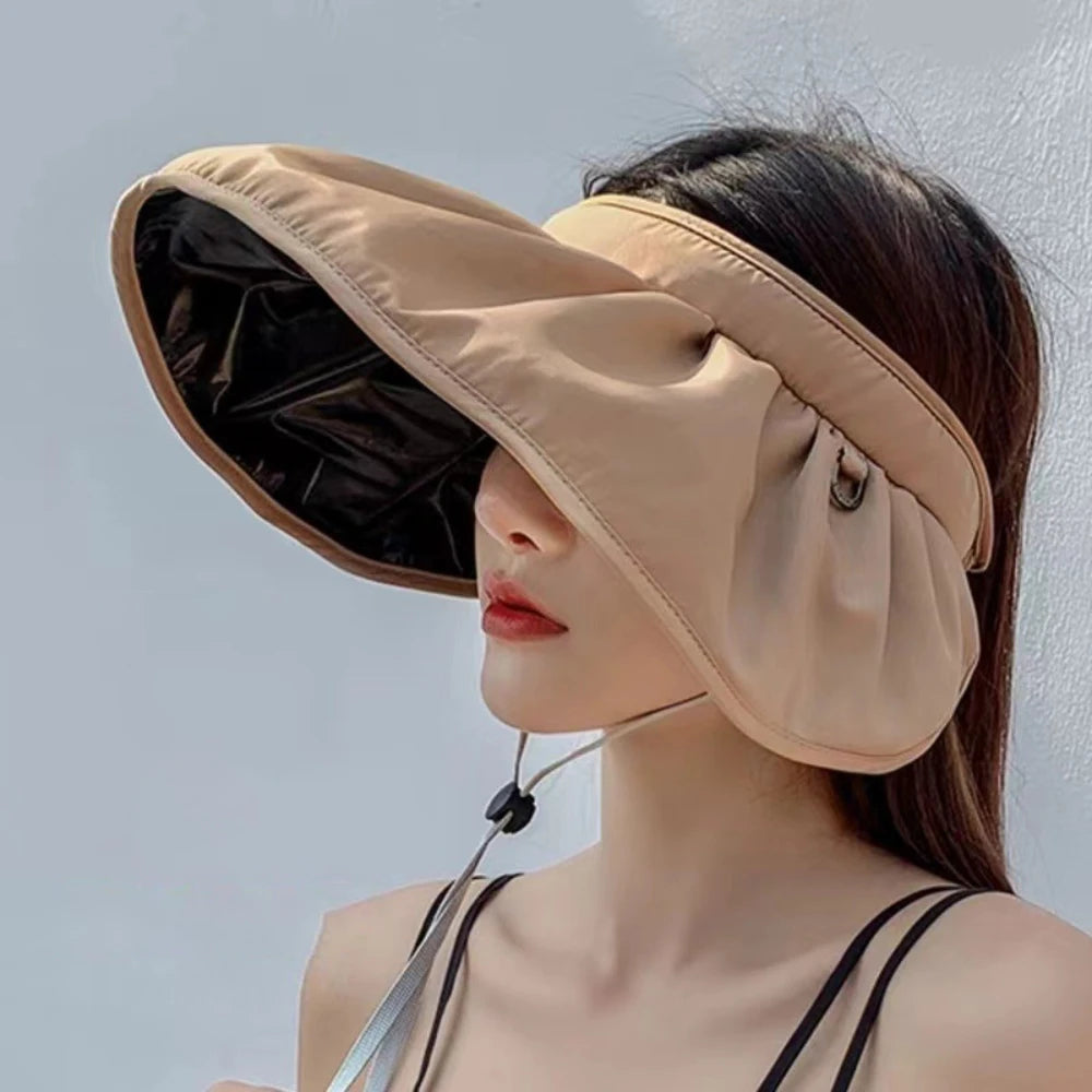 2025 Summer travel sunshade sunblock hat large eaves anti-UV temperament all empty top hat tidal sun hat children's straw hat
