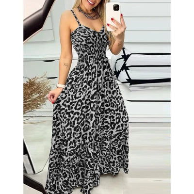 Women's Fashion Leopard Print Dresses Sexy Temperament Long Sling Dress Elegant 2025 Summer Sexy Female New Vestidos Party Cloth