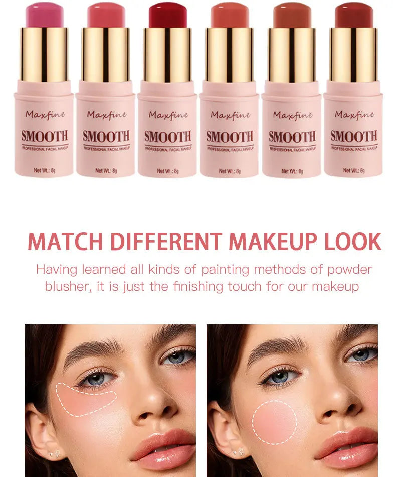 Smooth Blush Stick Naturally Saturated Long-lasting Waterproof Easy to Wear Matte Blush 3 in 1 Makeup Used On Lips Eyes Cheeks