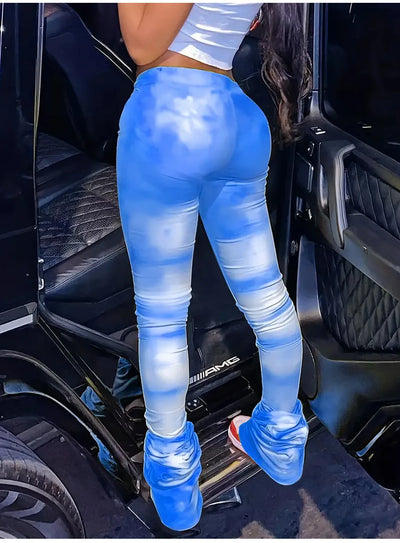 Tie-dye Casual Trousers Y2k Streetwear Autumn High Waist Trumpet Pants High Stretch Yoga Leggings Sports Fitness Women's Pants