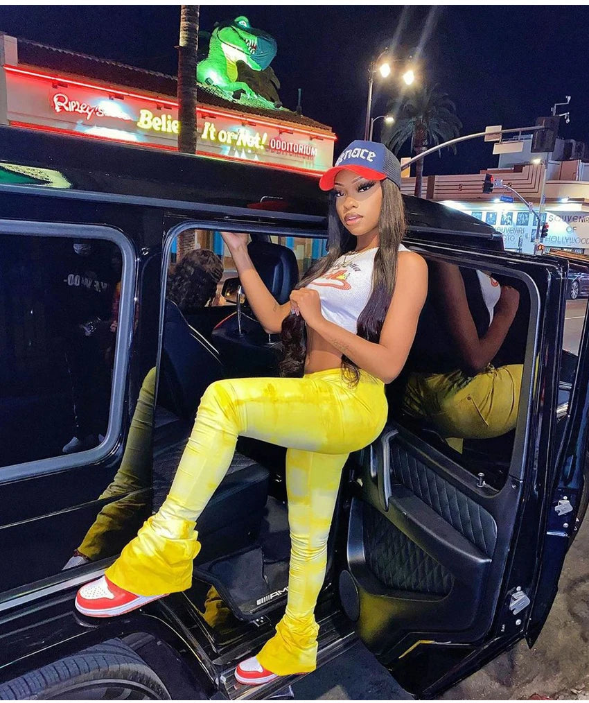Tie-dye Casual Trousers Y2k Streetwear Autumn High Waist Trumpet Pants High Stretch Yoga Leggings Sports Fitness Women's Pants