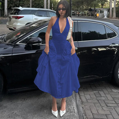 Ladies Summer Evening Party New Fashion Dress Women Sleeveless Backless V-Neck Sexy Birthday  Long Dresses 2025 Woman Streetwear