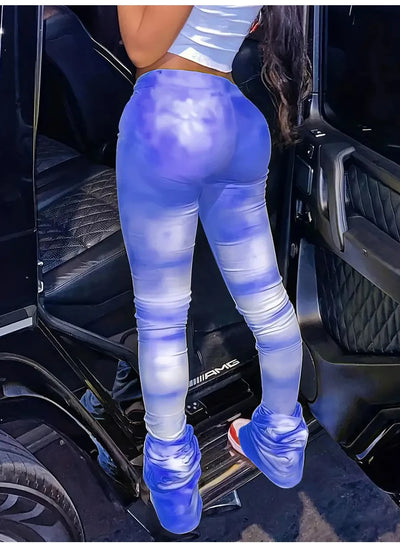 Tie-dye Casual Trousers Y2k Streetwear Autumn High Waist Trumpet Pants High Stretch Yoga Leggings Sports Fitness Women's Pants