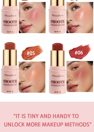 Smooth Blush Stick Naturally Saturated Long-lasting Waterproof Easy to Wear Matte Blush 3 in 1 Makeup Used On Lips Eyes Cheeks