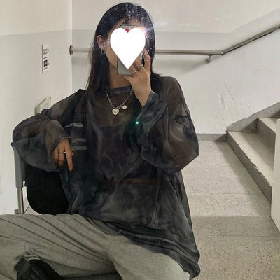 T-shirt Women Tie Dye Long Sleeve Ladies Spring Loose High Street Stylish Thin Leisure Minimalist Harajuku Ins Comfortable Chic