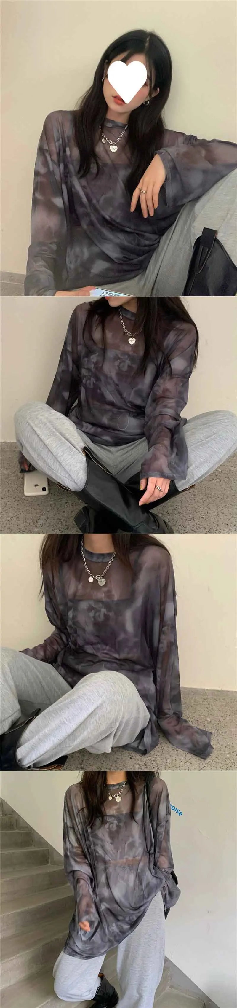 T-shirt Women Tie Dye Long Sleeve Ladies Spring Loose High Street Stylish Thin Leisure Minimalist Harajuku Ins Comfortable Chic