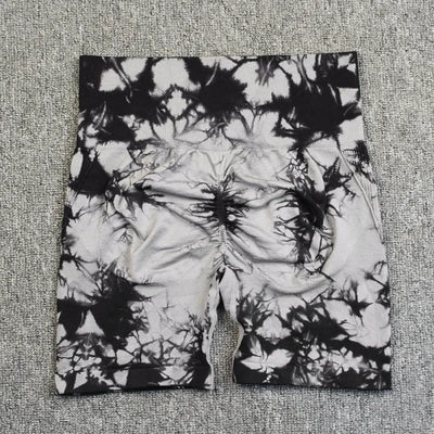 Tie Dye Shorts Women Seamless High Waist  Shorts Sexy Hip Liftting Stretchy Yoga Shorts Workout Running Knit Skinny Gym Shorts