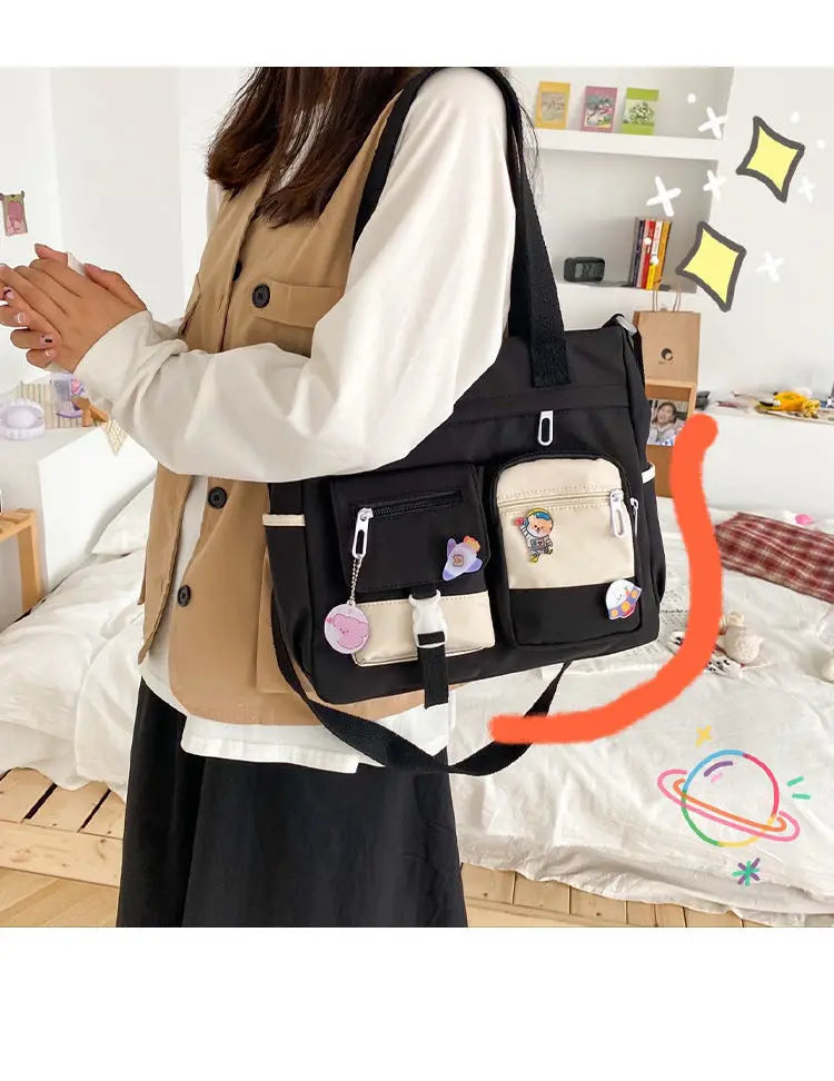 School Tote Book Bags for Girls Satchels Canvas Women Handbags Shoulder Bag Nylon Ladies Messenger Bag Oxford Crossbody Bags