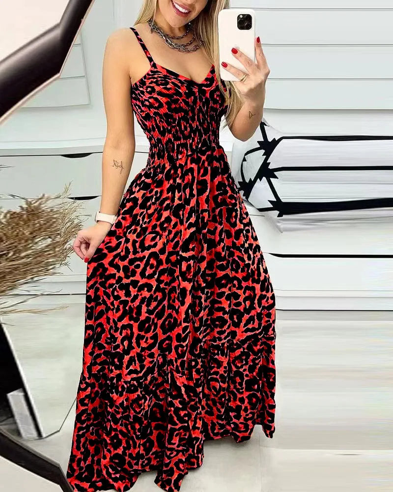 Women's Fashion Leopard Print Dresses Sexy Temperament Long Sling Dress Elegant 2025 Summer Sexy Female New Vestidos Party Cloth