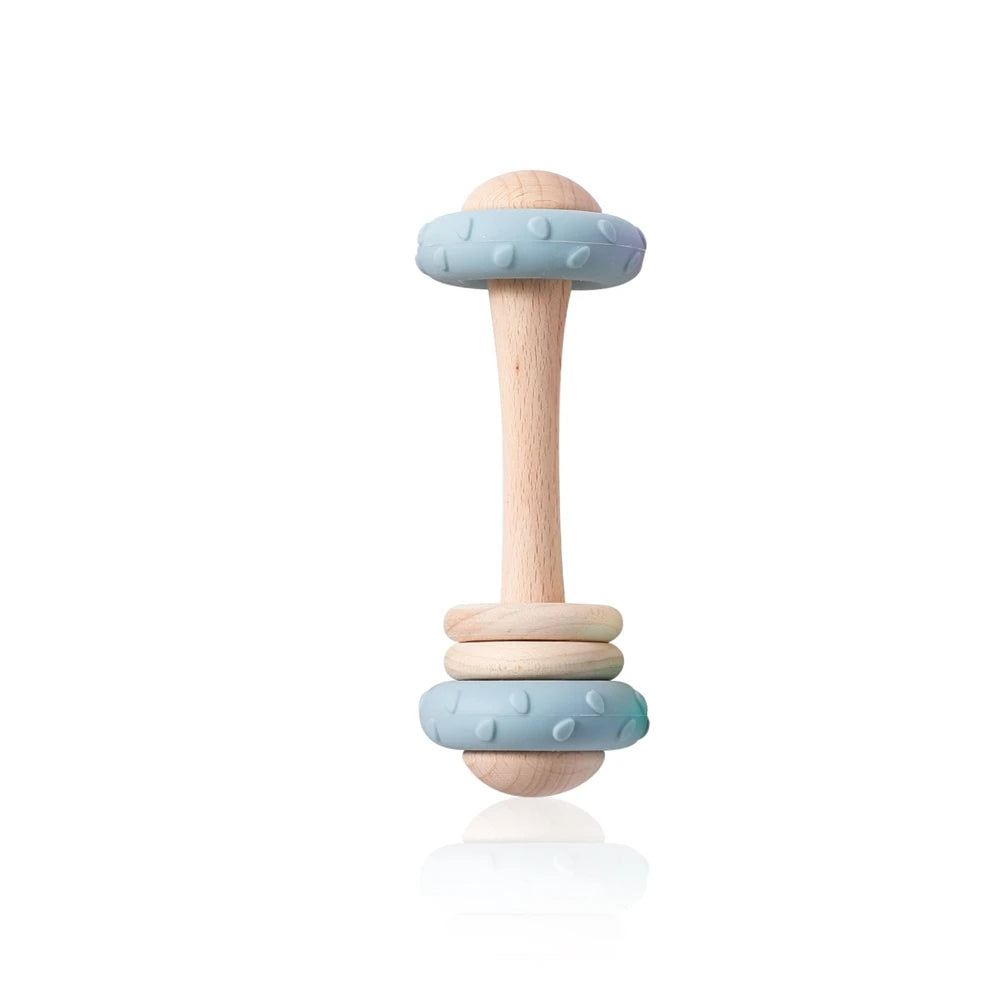 Wooden Rattle & Silicone Teether Toy