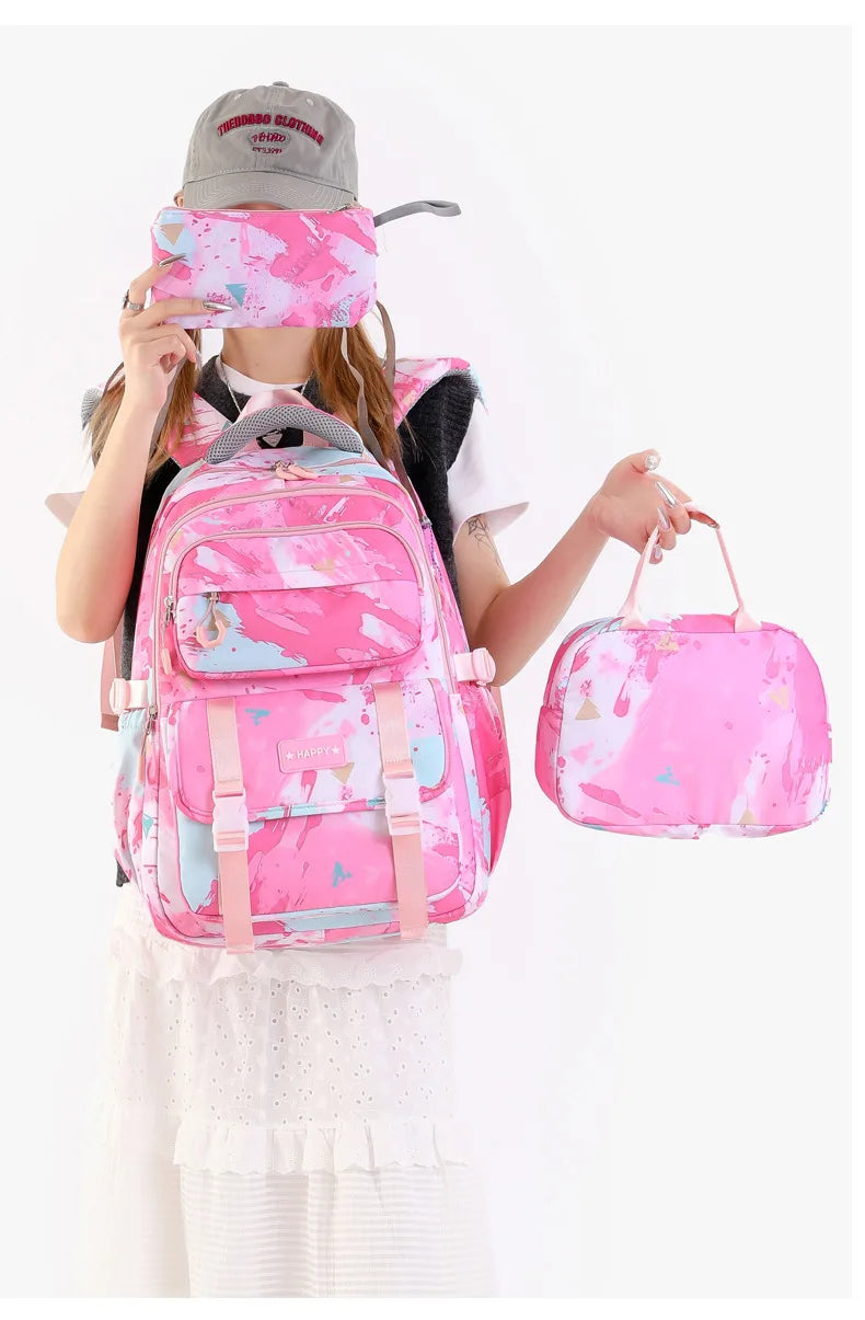 Middle School Student Backpack Children Set School Bags for Girls Kids Schoolbags Waterproof Book Bag With Lunch Bag Pencil case